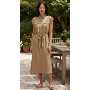 Rag & Bone Roxanne Utility Dress Size XL Khaki Midi Sleeveless Tan